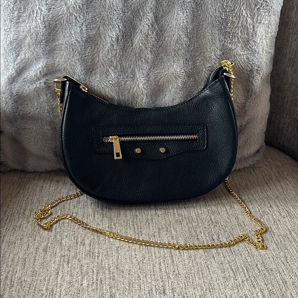 Persaman New York Black Hobo Bag with Gold Accents